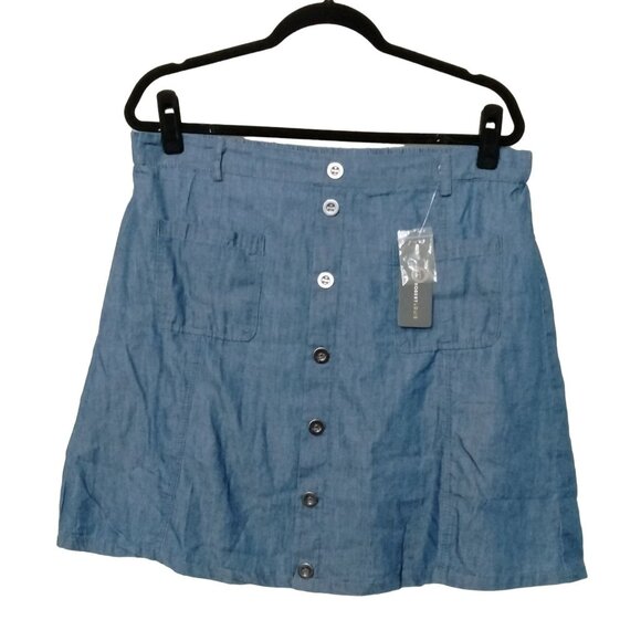 Robert Louis Womens Blue Chambray Button Front Skirt With Pockets Size 2X - Picture 2 of 7